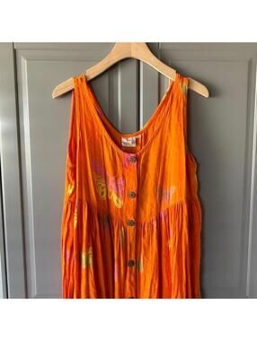 Pineapple Moon Vintage Hippie Rainbow Butterfly Button Down Maxi Dress,Orange,OS